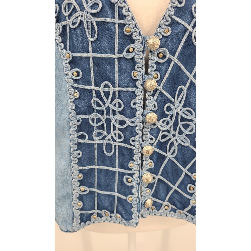 Western Festival Retro Women Vest Medium Mesh Floral Silver Button Studs Tie - Picture 13 of 14